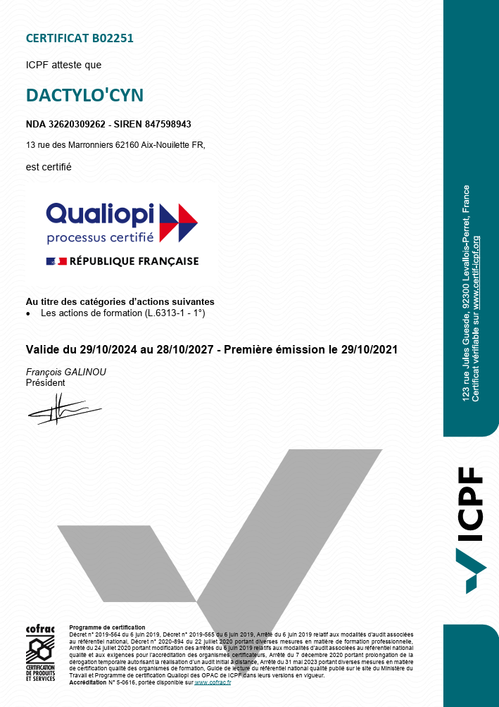Certificat QUALIOPI